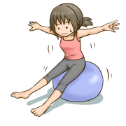 バランスボールでバランスを取る女性のイラストです